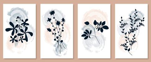 Abstract botanical wall art set. illustration in scandinavian design vector