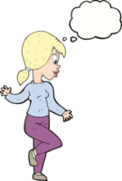 cartoon woman waving with thought bubble png