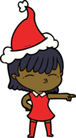 main tiré ligne dessin de une femme portant Père Noël chapeau png