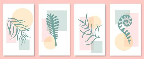 Abstract botanical wall art set. illustration in scandinavian design vector