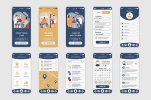 medicina concepto pantallas conjunto para móvil aplicación modelo. personas escoger especialista, hacer cita con médico en línea. ui, ux, gui usuario interfaz equipo para teléfono inteligente solicitud diseños diseño vector