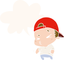 cartoon cool kid with speech bubble in retro style png