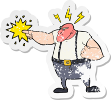 retro distressed sticker of a cartoon angry man png