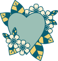 iconic tattoo style image of a botanical heart png