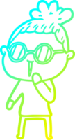 cold gradient line drawing of a cartoon woman wearing spectacles png