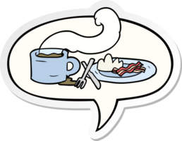 cartoon breakfast of coffee and bacon with speech bubble sticker png