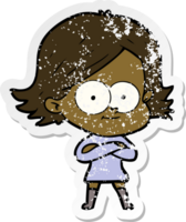 distressed sticker of a happy cartoon girl png