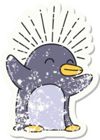 etiqueta vieja gastada de un pingüino feliz estilo tatuaje png