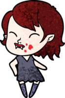 cartoon vampire girl with blood on cheek png