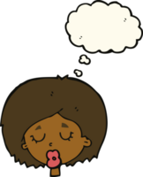 cartoon woman with eyes closed with thought bubble png