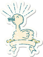 worn old sticker of a tattoo style swimming duck png