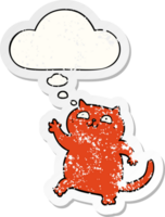 cartoon cat with thought bubble as a distressed worn sticker png