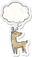 cartoon deer with thought bubble as a distressed worn sticker png