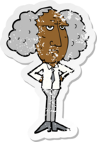 retro distressed sticker of a cartoon big hair lecturer man png