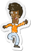 retro distressed sticker of a cartoon man dancing png