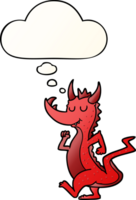 cartoon cute dragon with thought bubble in smooth gradient style png