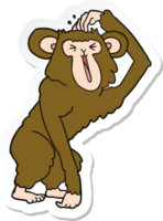 sticker of a cartoon chimp scratching head png