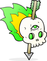 hand drawn cartoon magic skull with arrow through brain png