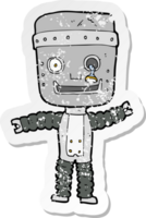 retro distressed sticker of a cartoon funny robot png