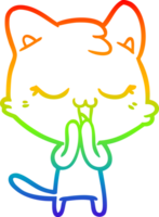 rainbow gradient line drawing of a happy cartoon cat png