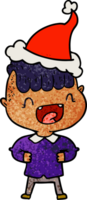 mano dibujado texturizado dibujos animados de un contento chico riendo vistiendo Papa Noel sombrero png