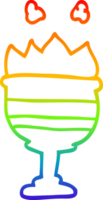 rainbow gradient line drawing of a cartoon flaming goblet png