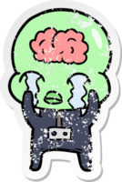 distressed sticker of a cartoon big brain alien crying png