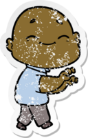 distressed sticker of a cartoon happy bald man png