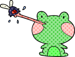 grenouille de dessin animé mignon attrapant la mouche avec la langue png