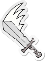 distressed sticker of a cartoon swinging sword png
