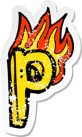 retro distressed sticker of a cartoon flaming letter png