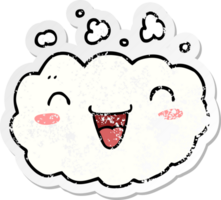 distressed sticker of a happy cartoon cloud png