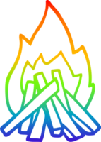 rainbow gradient line drawing of a cartoon camp fire png