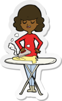 sticker of a cartoon woman ironing png