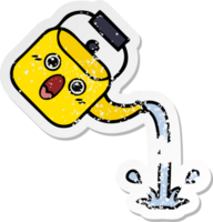 distressed sticker of a cute cartoon pouring kettle png