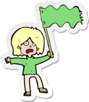 sticker of a cartoon woman waving green flag png