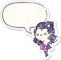 cute cartoon vampire girl with speech bubble distressed distressed old sticker png