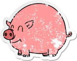 distressed sticker of a quirky hand drawn cartoon pig png