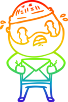 rainbow gradient line drawing of a cartoon bearded man crying png