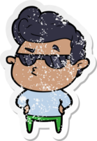 distressed sticker of a cartoon cool guy png