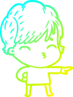 cold gradient line drawing of a cartoon woman thinking png