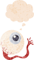 desenho animado ferido globo ocular com pensamento bolha dentro grunge angustiado retro texturizado estilo png