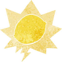 dessin animé citron avec discours bulle dans grunge affligé rétro texturé style png