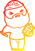 warm gradient line drawing of a cartoon man with beard png