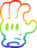 rainbow gradient line drawing of a cartoon glove hand png