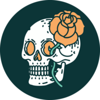 iconic tattoo style image of a skull and rose png