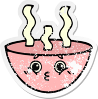 distressed sticker of a cute cartoon bowl of hot soup png