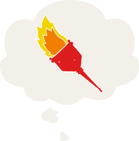 cartoon flaming torch with thought bubble in retro style png