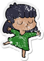 distressed sticker of a cartoon indifferent woman dancing png