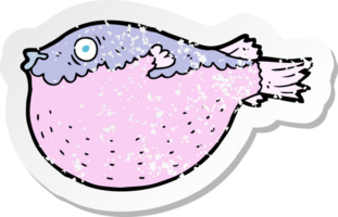 Retro beunruhigter Aufkleber eines Cartoon Blowfish png